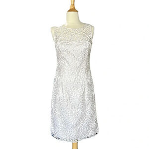 ADRIANNA PAPELL Evening White Crochet Lace Overlay Dress Occasion Party Size 6